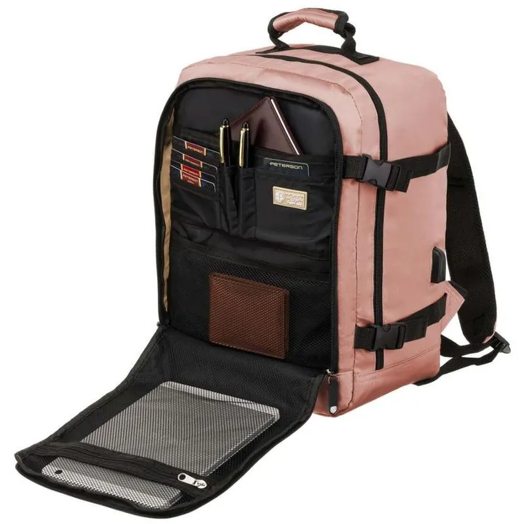 Plecak podróżny, bagaż podręczny do samolotu, różowy, Peterson