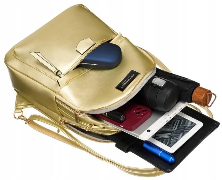 Plecak, złoty, skóra ekologiczna, Peterson