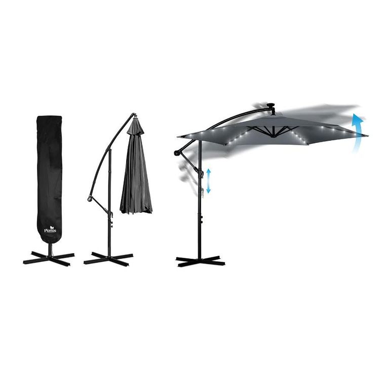 Plonos, parasol ogrodowy, składany, 6 segmentowy, z pokrowcem, 350 cm i lampkami, PL-882