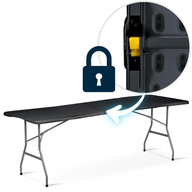 Plonos, stół cateringowy ogrodowy składany, czarny, 244 cm