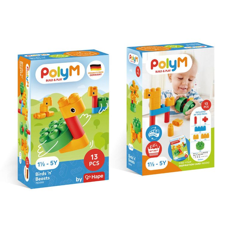 PolyM, Ptaki i zwierzęta, klocki konstrukcyjne, 13 elementów