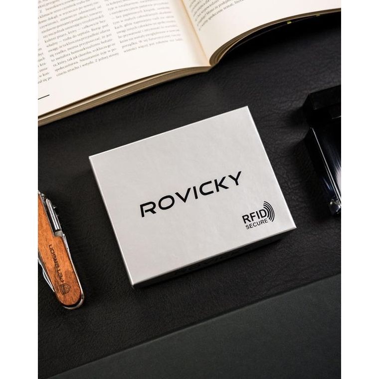 Portfel, banknotówka, czarny, skórzany, Rovicky
