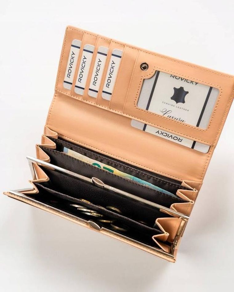 Portfel, beżowy, skóra ekologiczna, RFID, Cavaldi