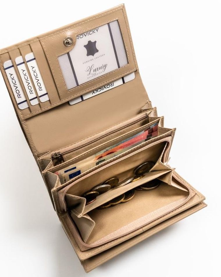 Portfel, beżowy, skórzany, Cavaldi