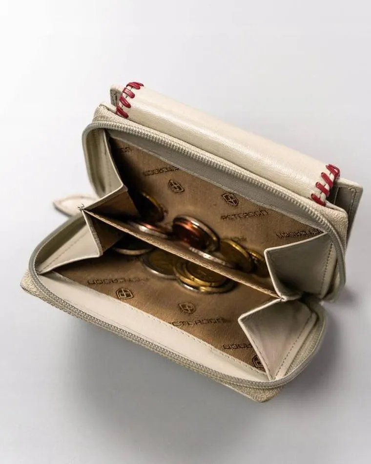 Portfel, beżowy, skórzany, Peterson