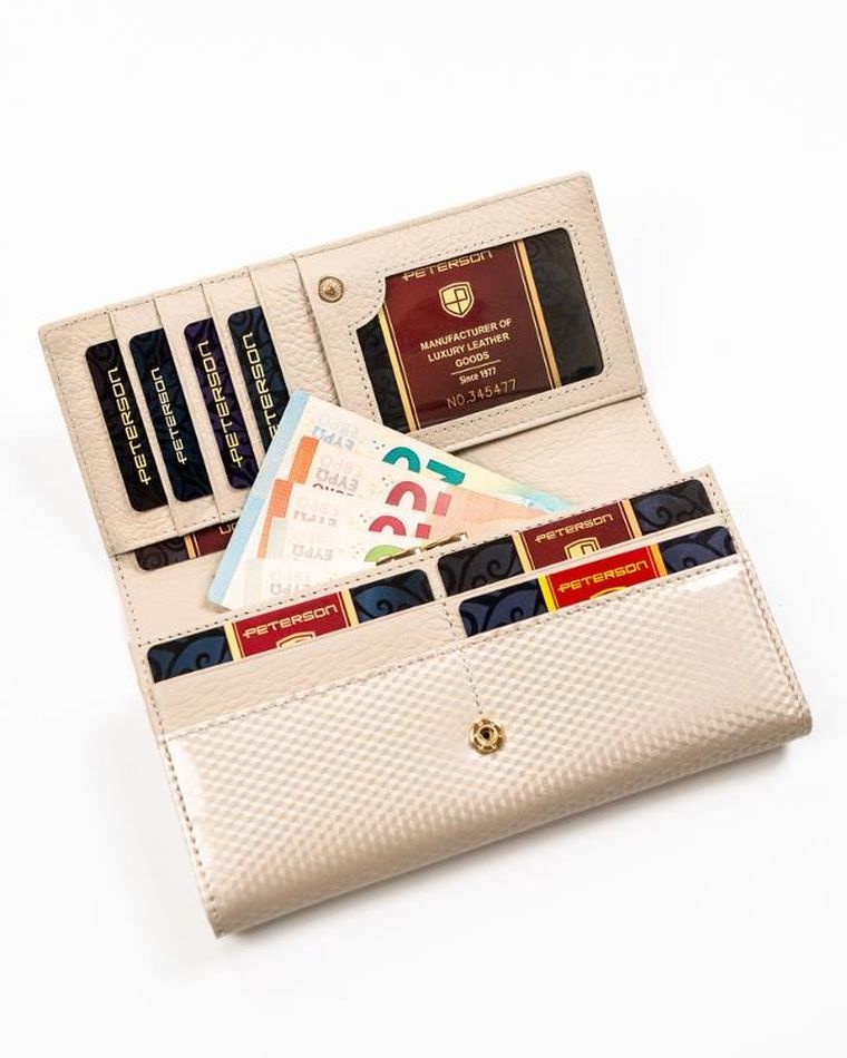 Portfel, beżowy, skórzany, Peterson