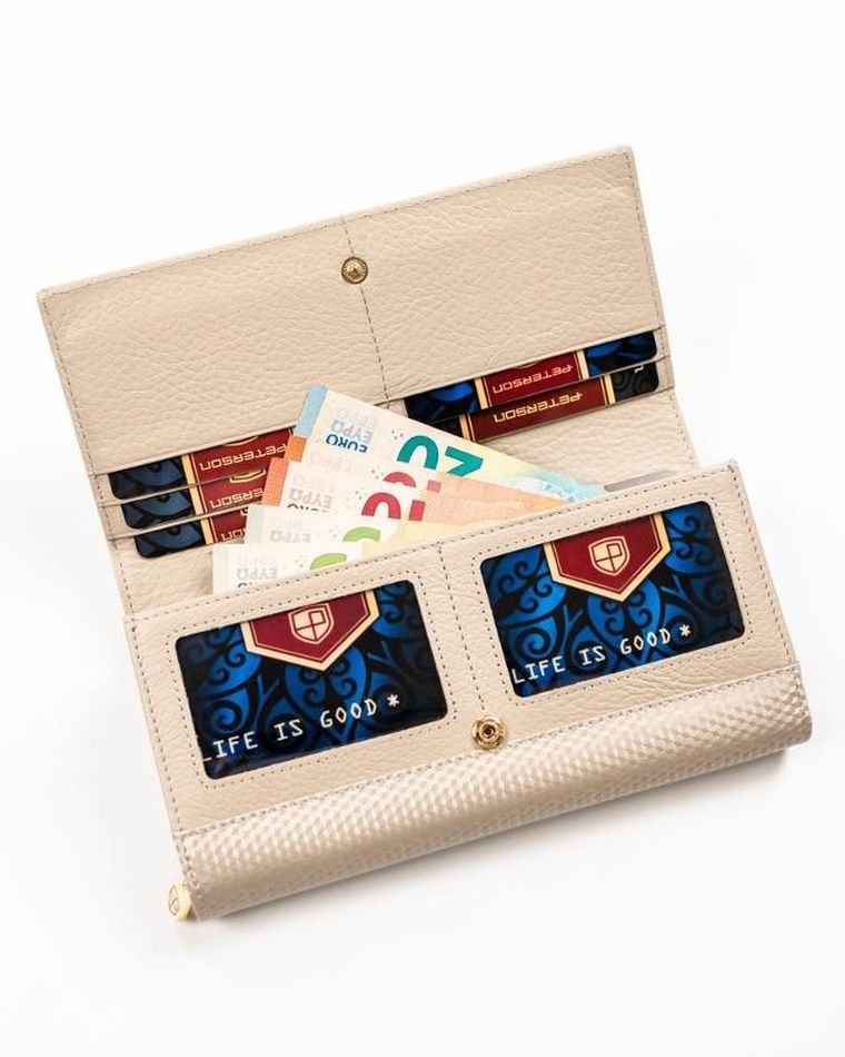 Portfel, beżowy, skórzany, Peterson