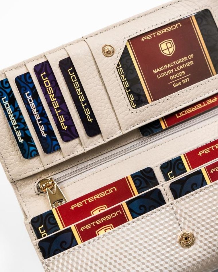 Portfel, beżowy, skórzany, Peterson