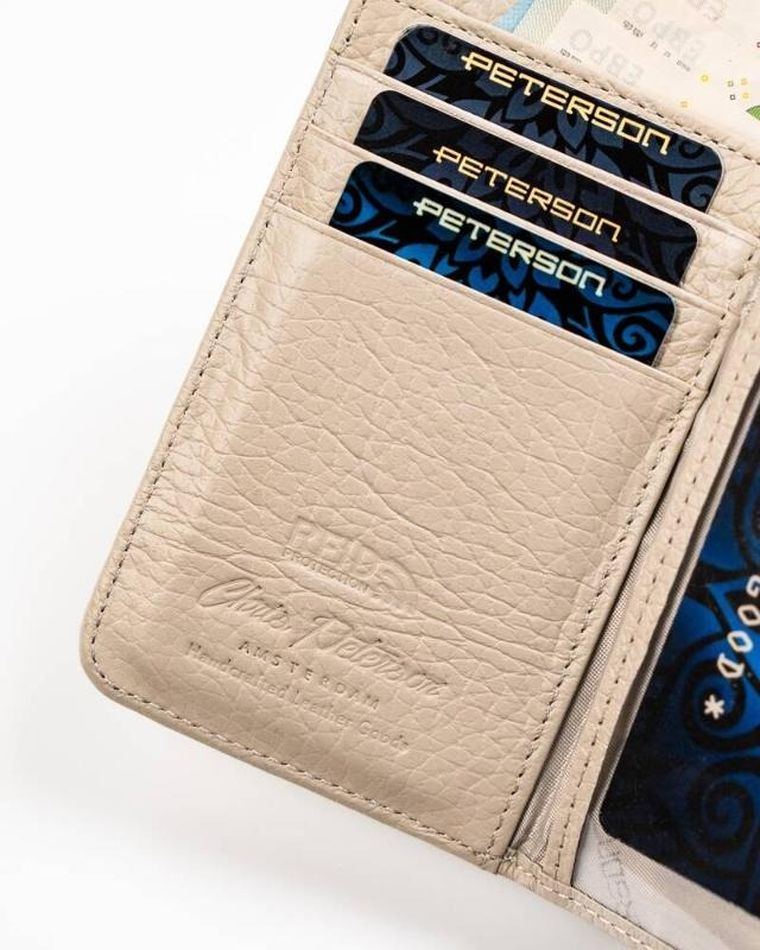 Portfel, beżowy, skórzany, Peterson