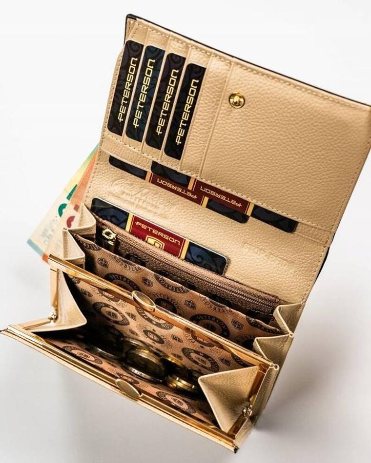 Portfel, beżowy, skórzany, Peterson