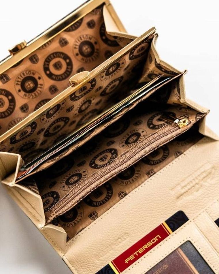 Portfel, beżowy, skórzany, Peterson