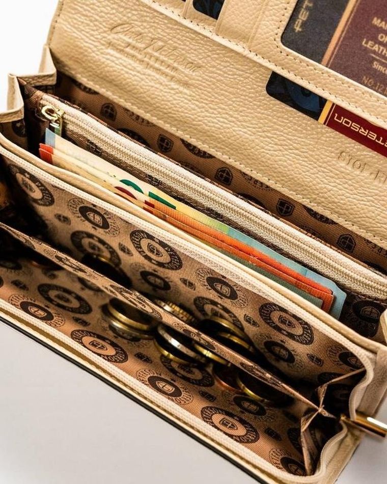 Portfel, beżowy, skórzany, Peterson