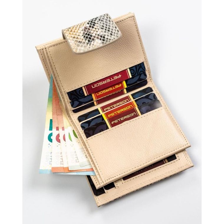 Portfel, beżowy, skórzany, Peterson