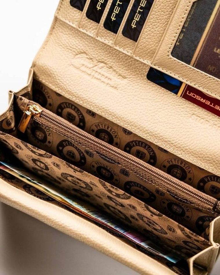 Portfel, beżowy, skórzany, RFID, Peterson
