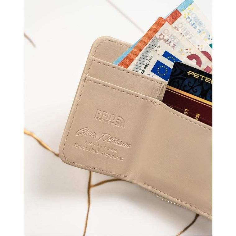 Portfel, beżowy, skórzany, RFID, Peterson