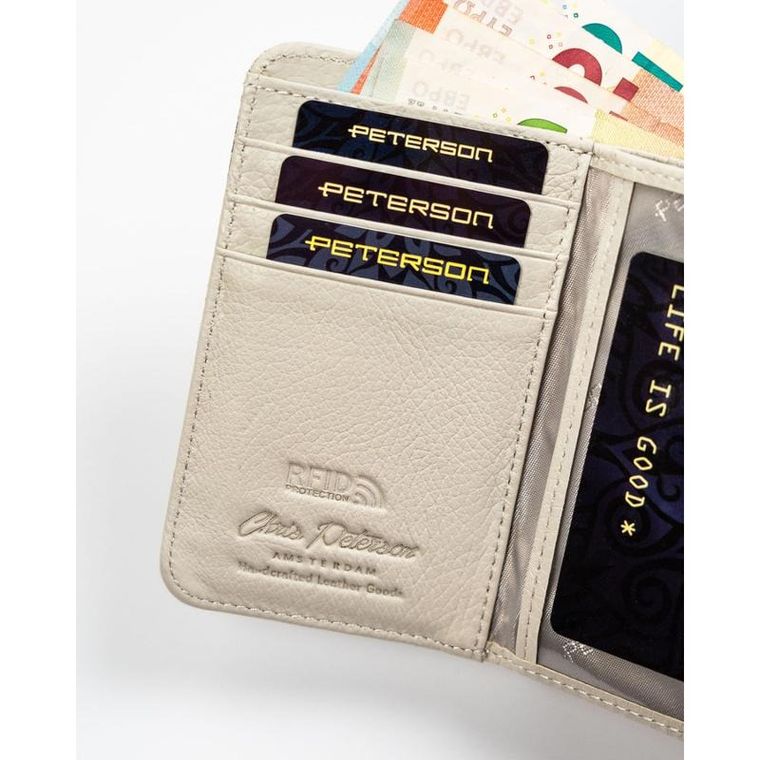 Portfel, beżowy, skórzany, RFID, Peterson