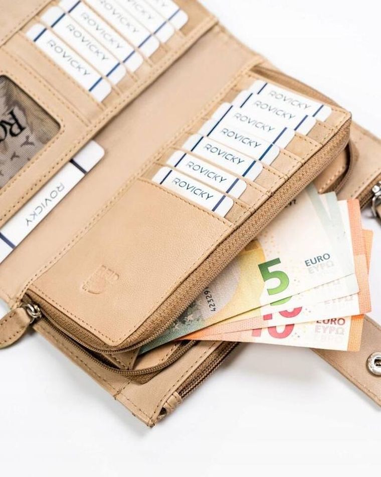 Portfel, beżowy, skórzany, RFID, Rovicky
