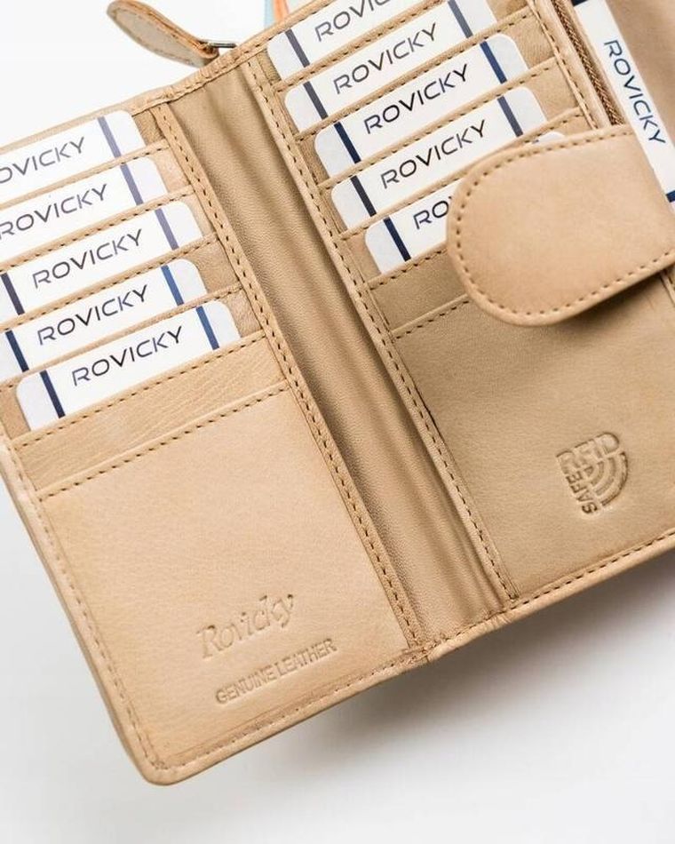 Portfel, beżowy, skórzany, RFID, Rovicky