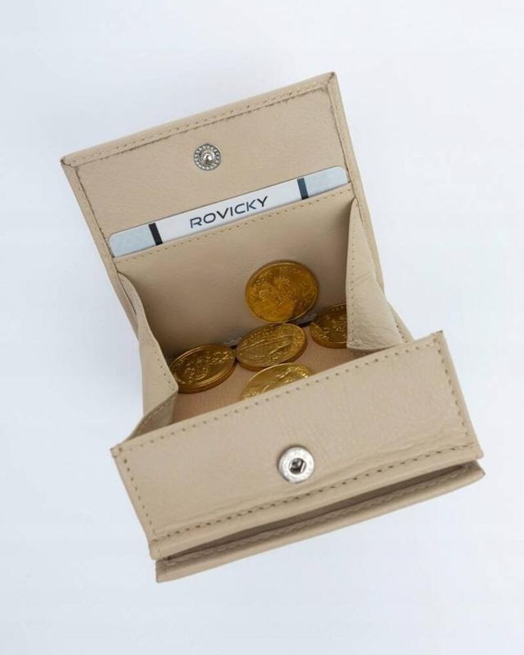 Portfel, beżowy, skórzany, Rovicky