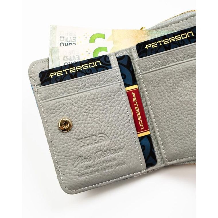 Portfel, biało-niebieski, skórzany, Peterson