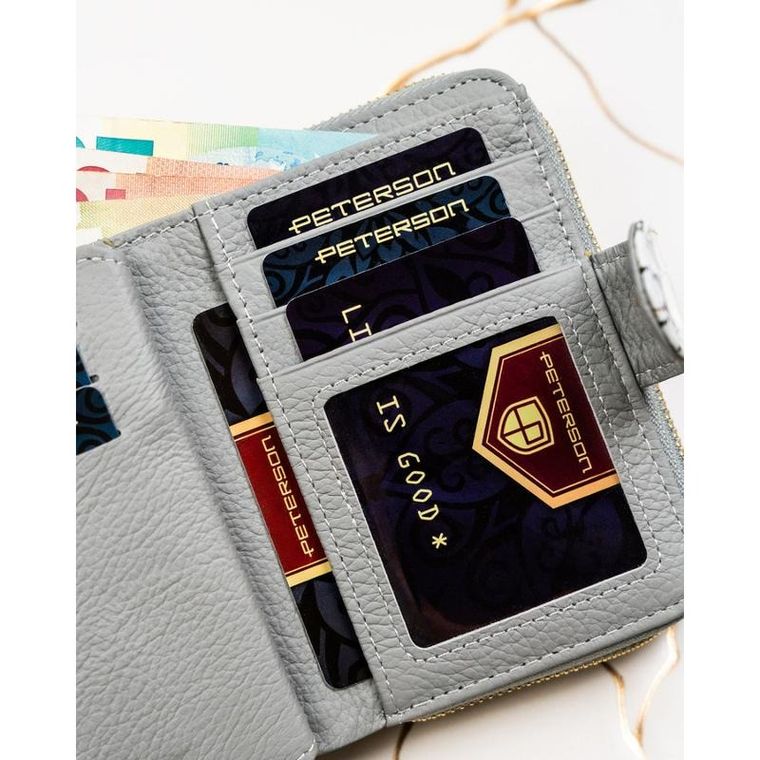 Portfel, biało-niebieski, skórzany, RFID, Peterson