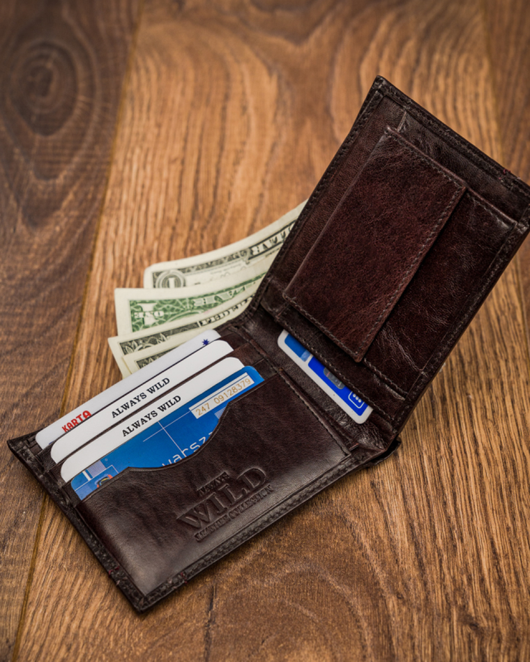 Portfel, brązowy, skórzany, Always Wild