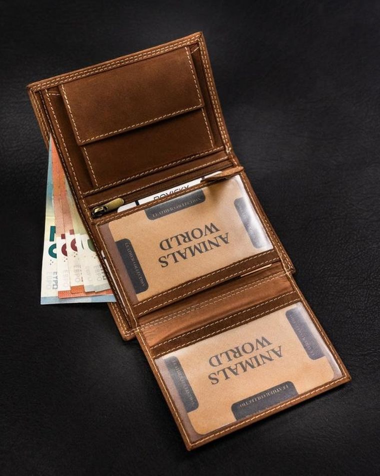 Portfel, brązowy, skórzany, Always Wild