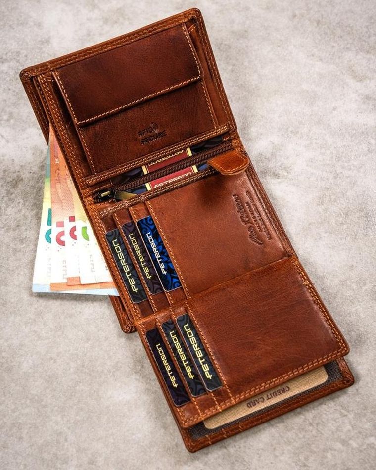 Portfel, brązowy, skórzany, bliźnięta, Peterson