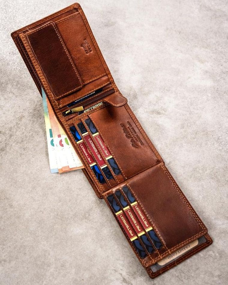 Portfel, brązowy, skórzany, panna, Peterson