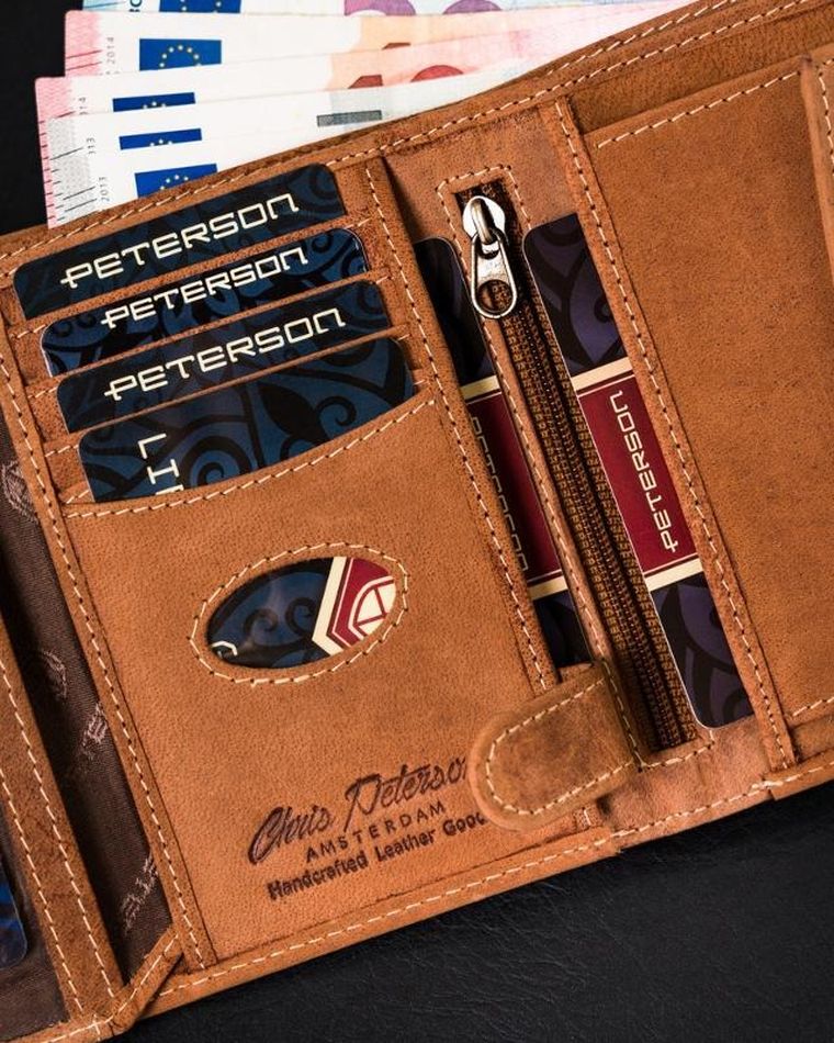 Portfel, brązowy, skórzany, Peterson