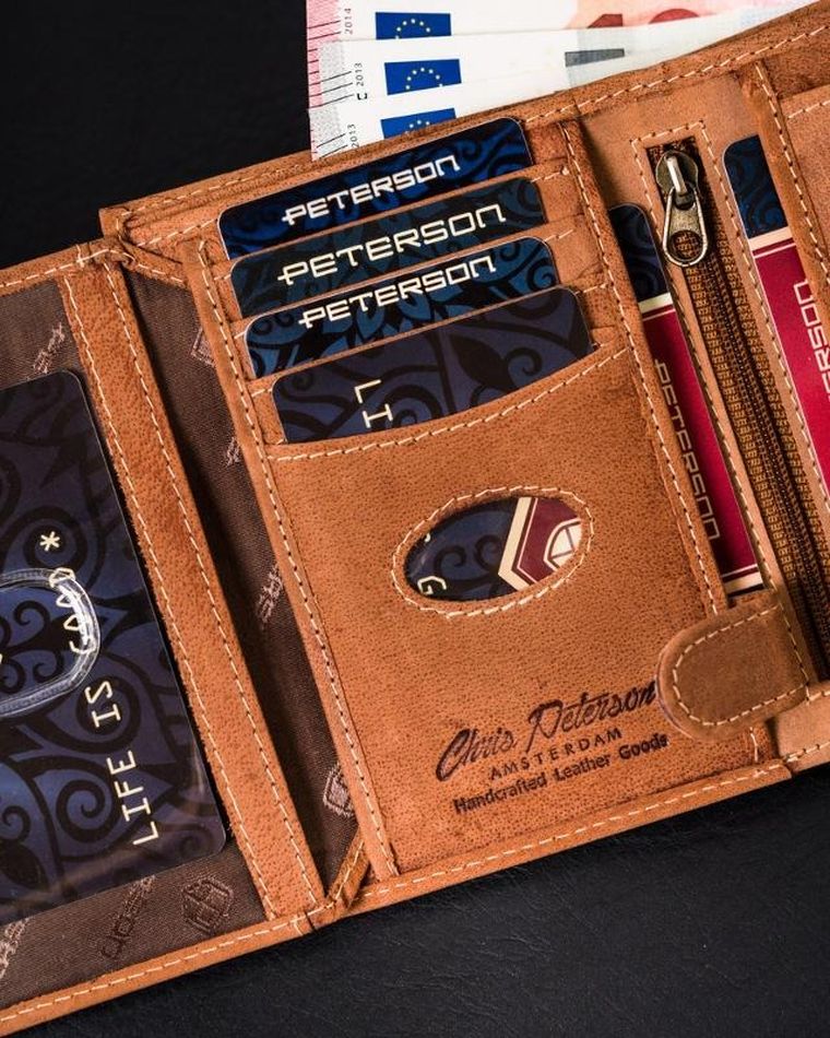 Portfel, brązowy, skórzany, Peterson