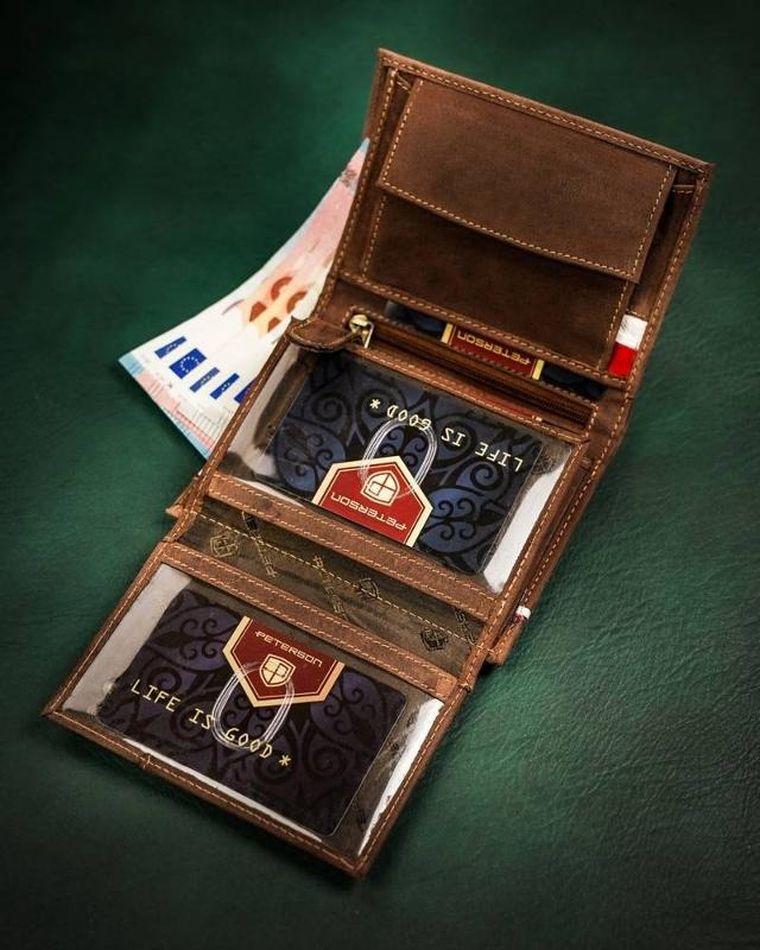 Portfel, brązowy, skórzany, Peterson