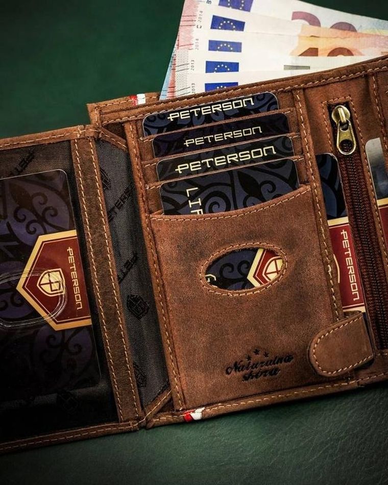 Portfel, brązowy, skórzany, Peterson