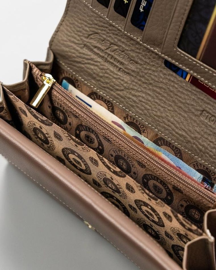 Portfel, brązowy, skórzany, Peterson