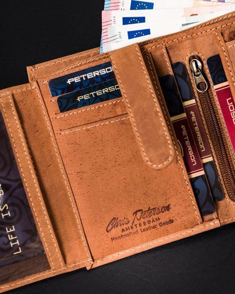 Portfel, brązowy, skórzany, Peterson