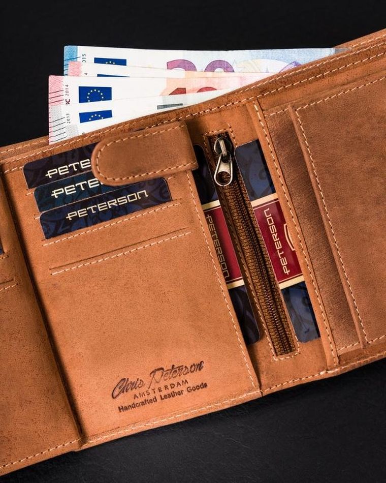 Portfel, brązowy, skórzany, Peterson