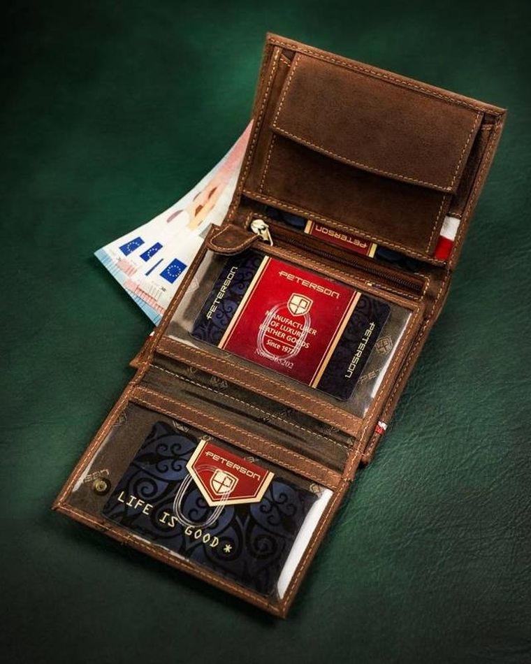 Portfel, brązowy, skórzany, Peterson
