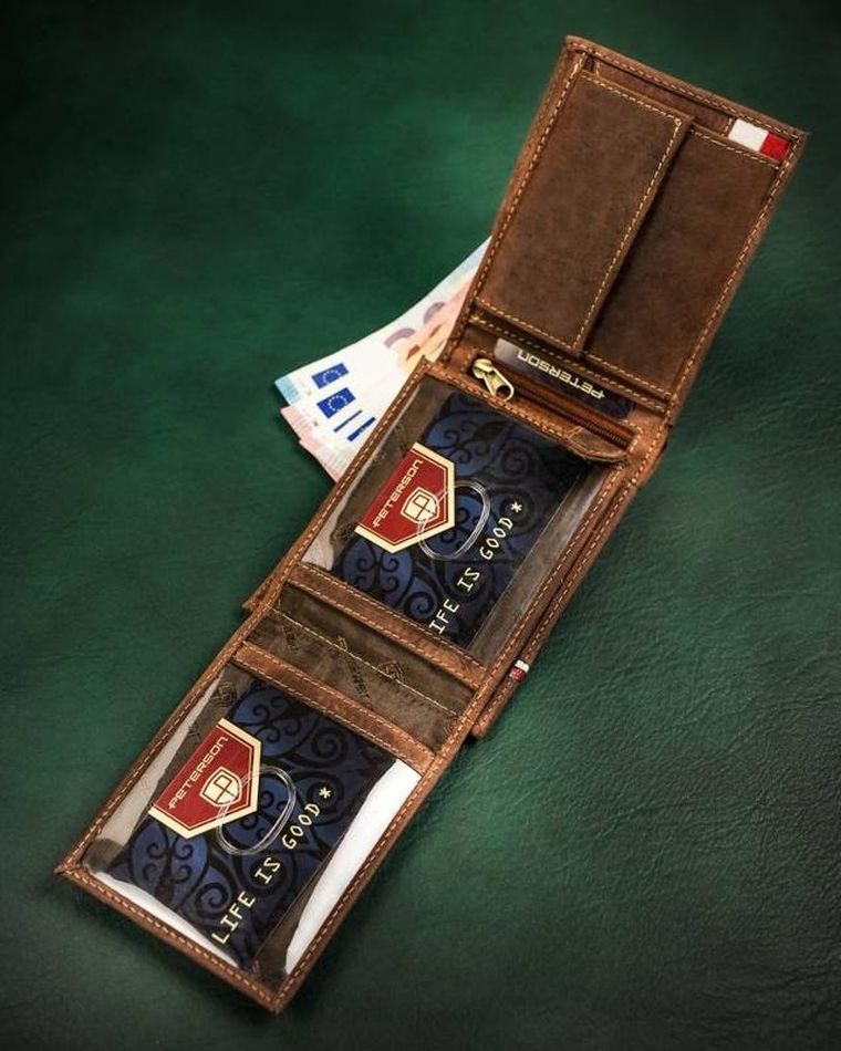Portfel, brązowy, skórzany, Peterson