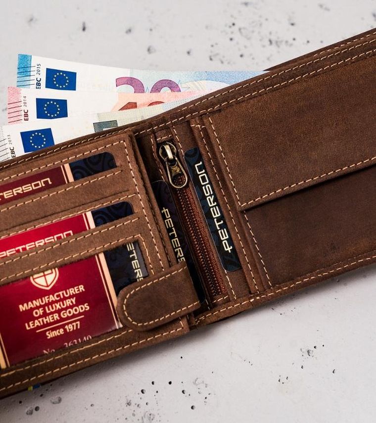 Portfel, brązowy, skórzany, Peterson