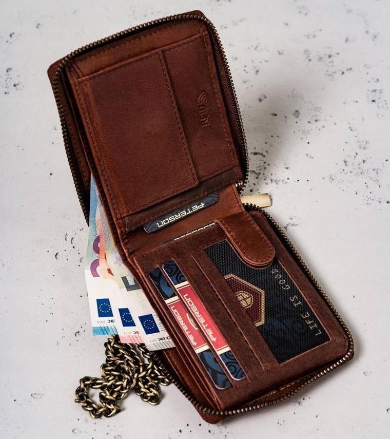 Portfel, brązowy, skórzany, Peterson