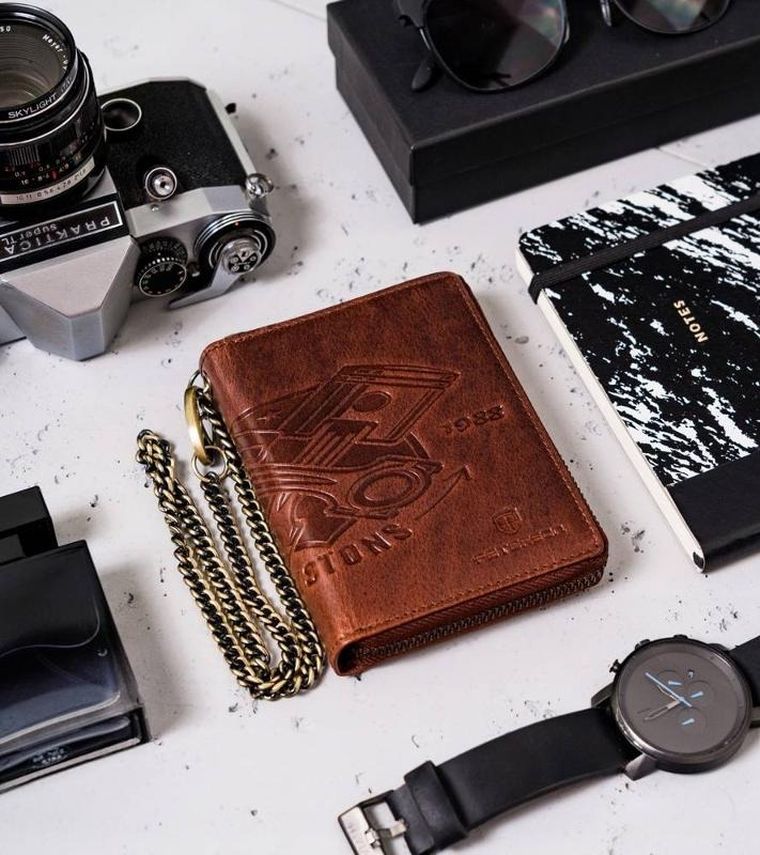 Portfel, brązowy, skórzany, Peterson