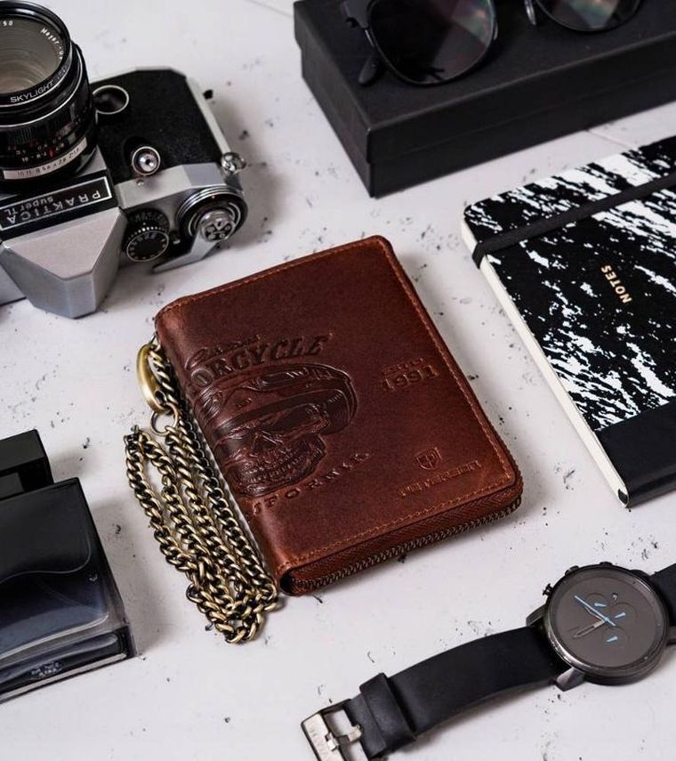 Portfel, brązowy, skórzany, Peterson