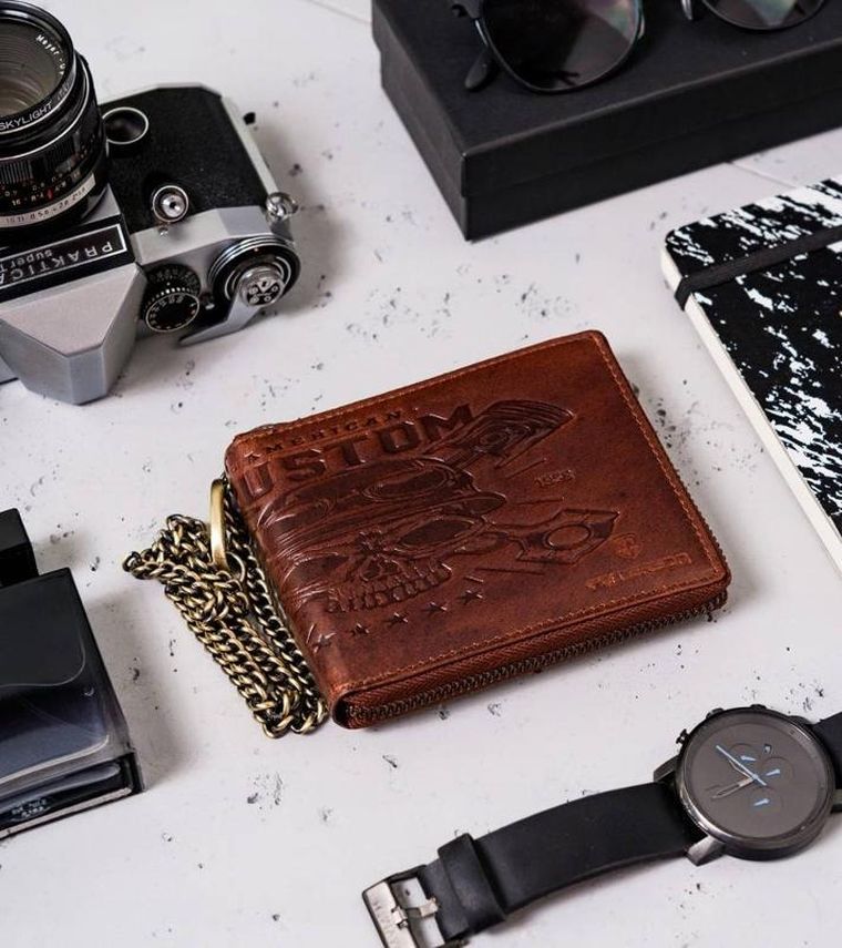 Portfel, brązowy, skórzany, Peterson