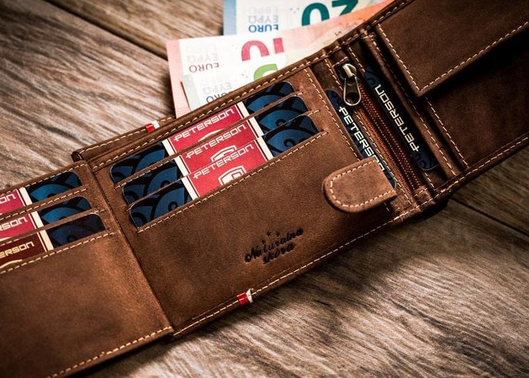 Portfel, brązowy, skórzany, Peterson