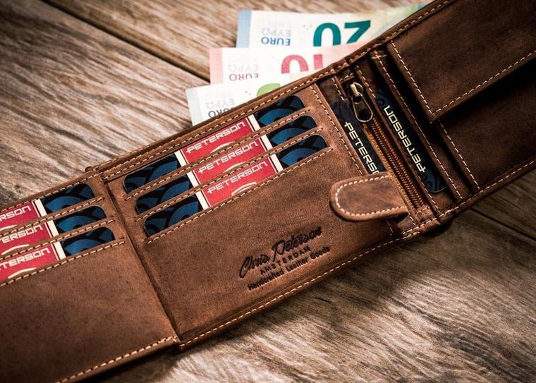Portfel, brązowy, skórzany, Peterson