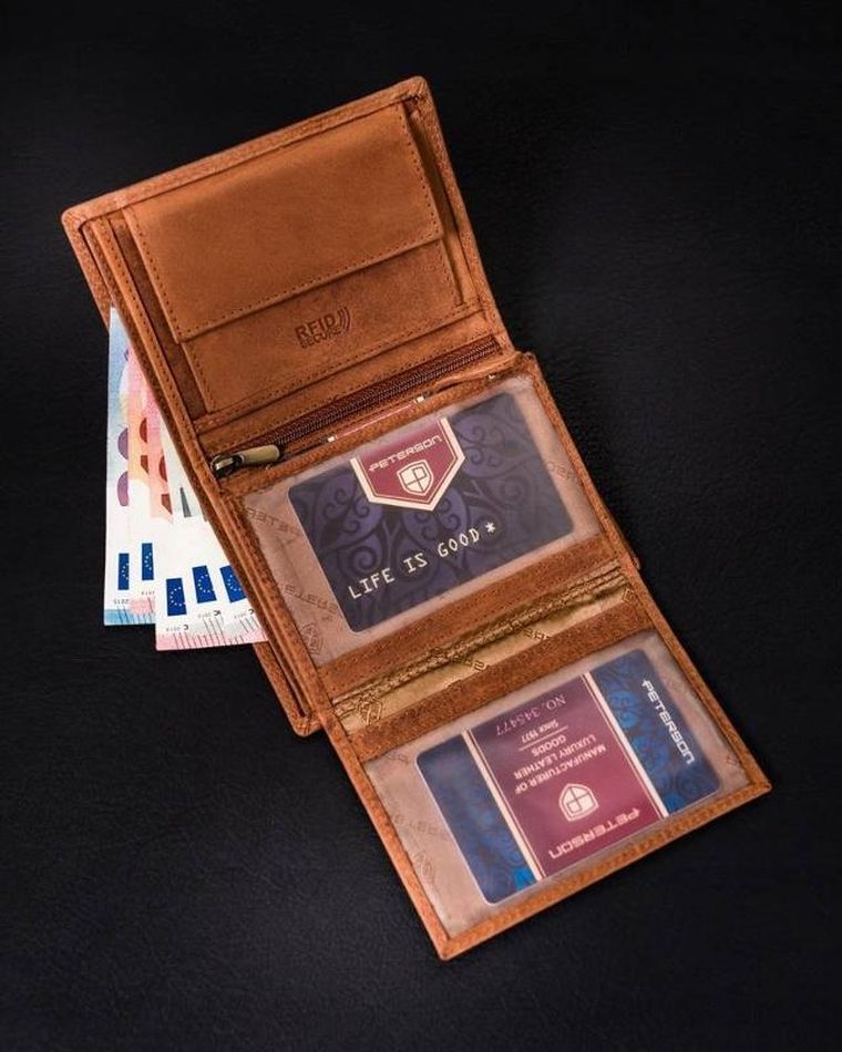 Portfel, brązowy, skórzany, Peterson