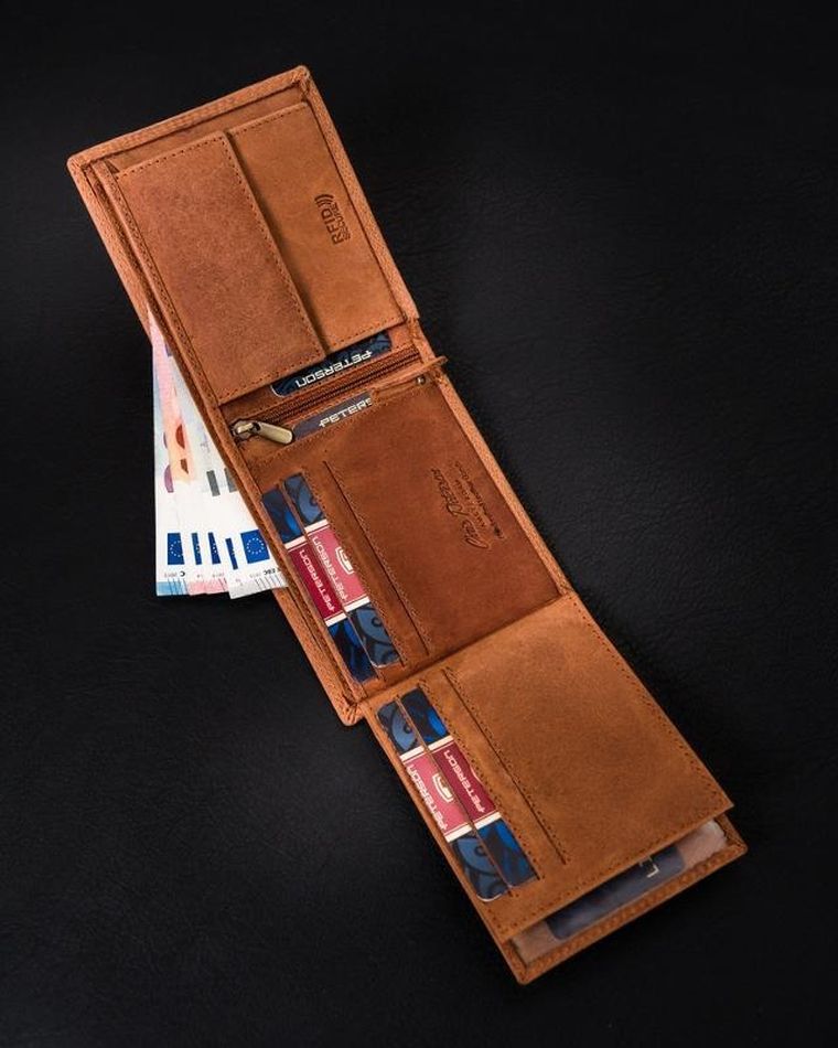 Portfel, brązowy, skórzany, Peterson