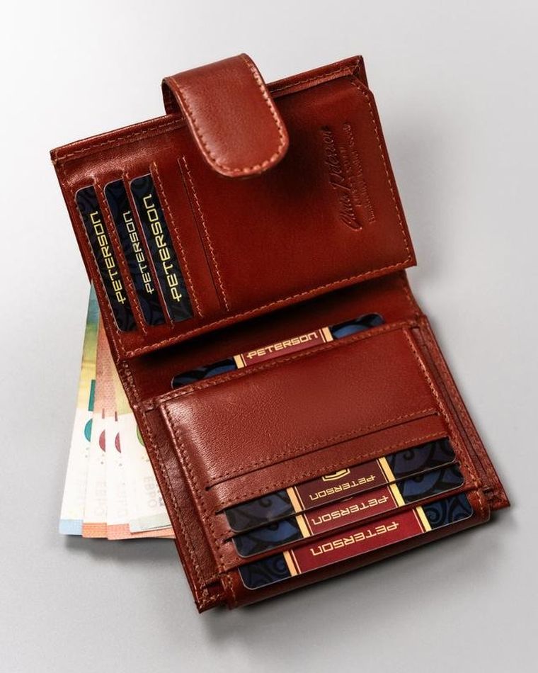 Portfel, brązowy, skórzany, Peterson