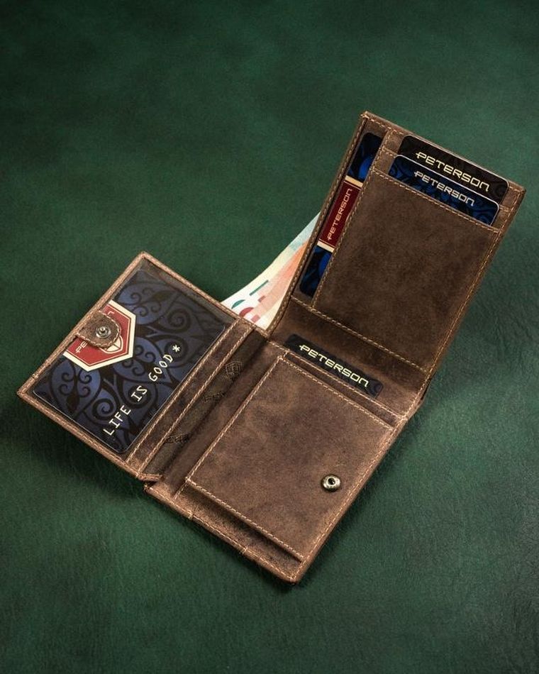 Portfel, brązowy, skórzany, Peterson