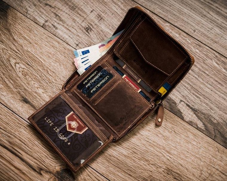 Portfel, brązowy, skórzany, Peterson